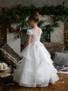 Teter Warm Lace Cap Flutter Sleeve Layered Gown SK41