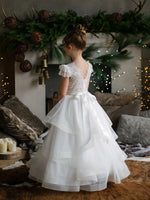 Teter Warm Lace Cap Flutter Sleeve Layered Gown SK41