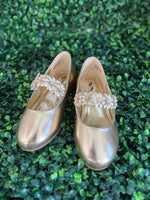 Nina Girls’ Gold Patent Leatherette Mary Jane with Velcro Strap