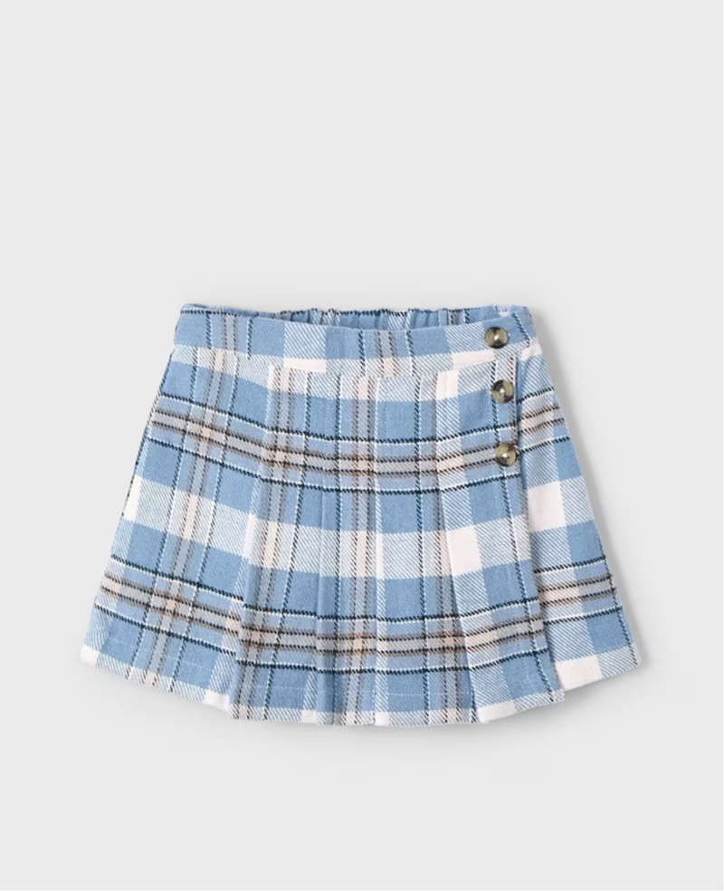 Mayoral Girl’s Pearl Embelished Top and Blue Plaid Skort Set 4064