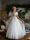 Teter Warm Floral Lace Bodice Puff Sleeve Gown MK03