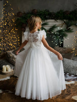 Teter Warm Floral Lace Bodice Puff Sleeve Gown MK03