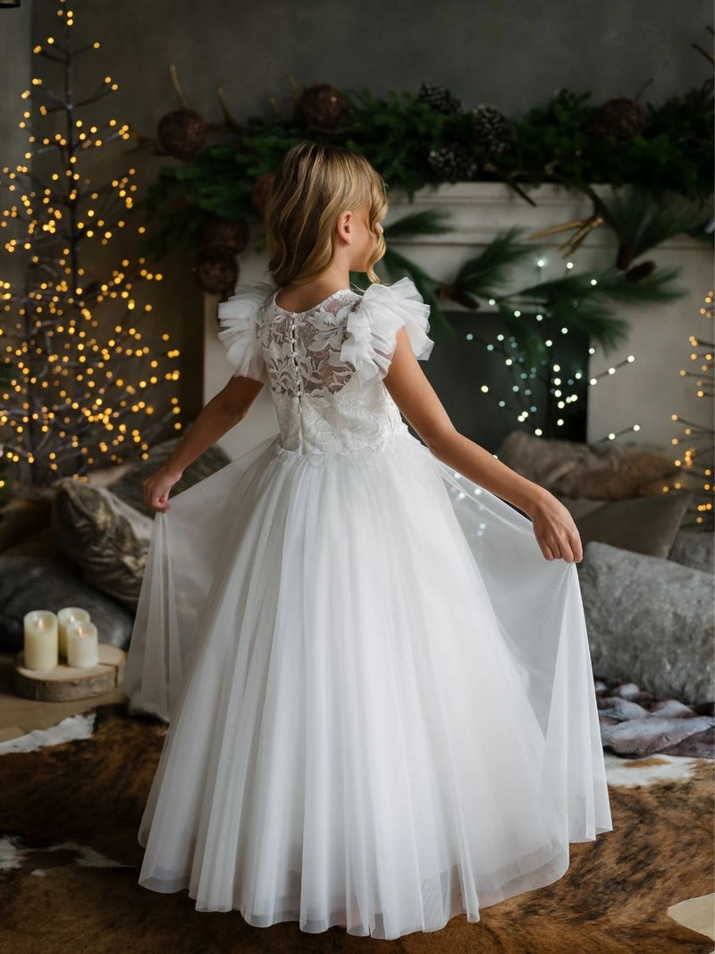 Teter Warm Floral Lace Bodice Puff Sleeve Gown MK03