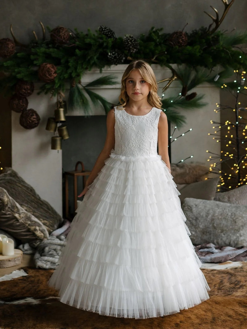 Teter Warm Off Sleeveless and Tiered Lace Gown SK42
