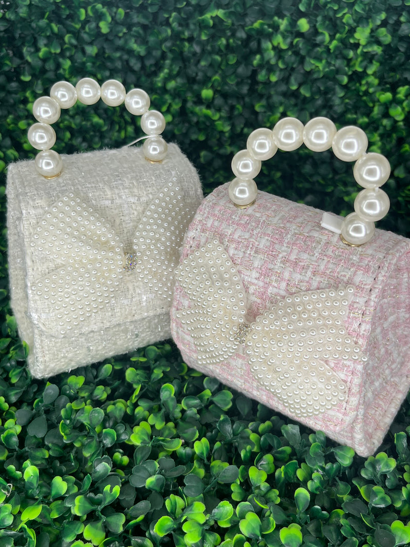 Girls’ Tweed Pearl Beaded Handle Purse