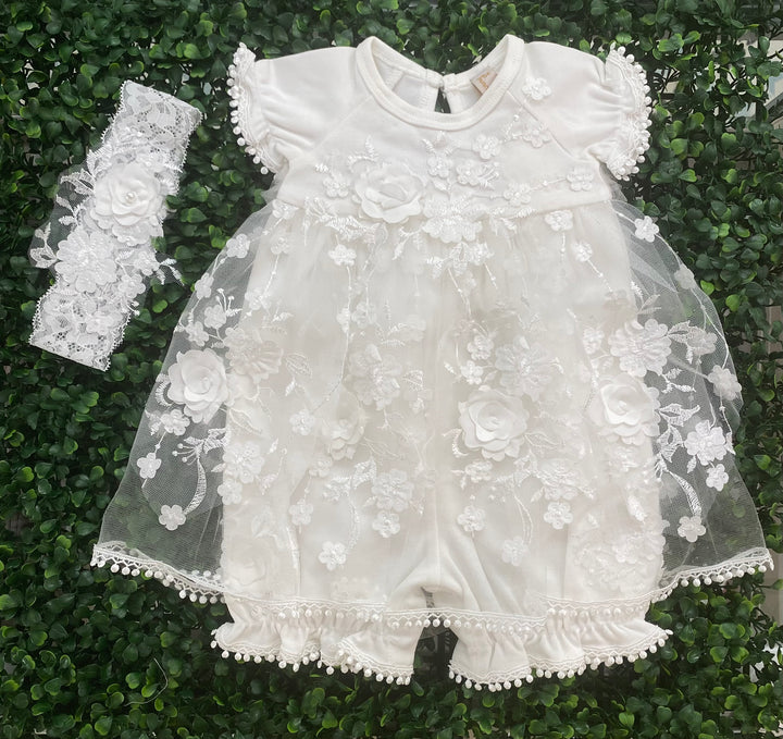 christening after party dress Luxurious Lace Christening Couture & After Party Dress Off White / 3M