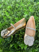 Nina Girls’ Metallic Flat with Rhinestone Rosette - Izzy