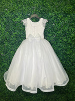 Nan & Jan Lace Peneople Communion Organza Dress with Rhinestone Flower