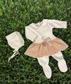 Dolce Goccia Girls’ Cotton Knit Dress and Footed Pants Three Piece Set