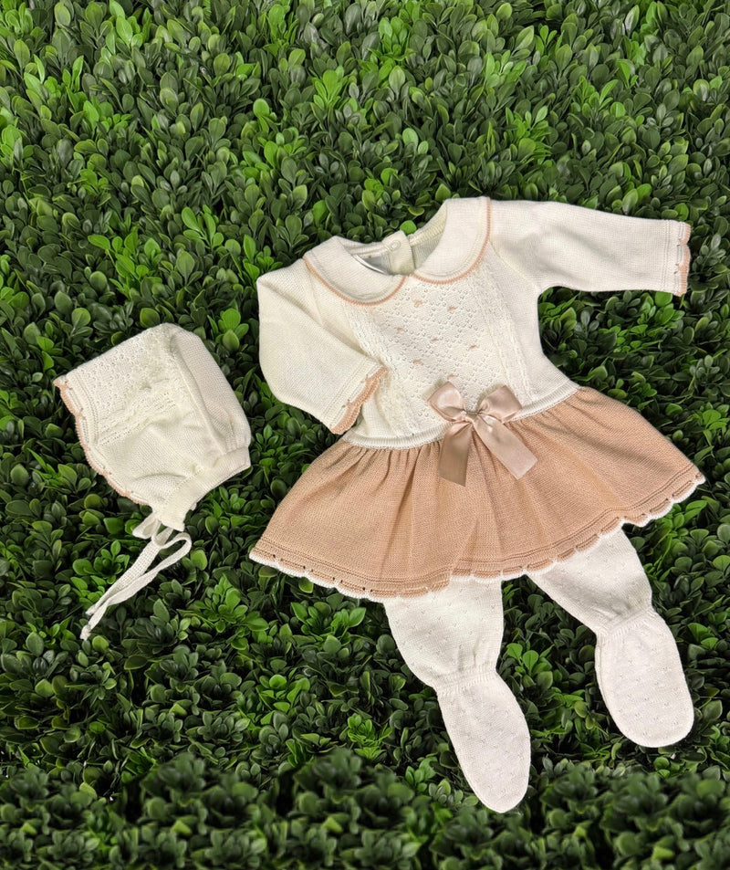 Dolce Goccia Girls’ Cotton Knit Dress and Footed Pants Three Piece Set
