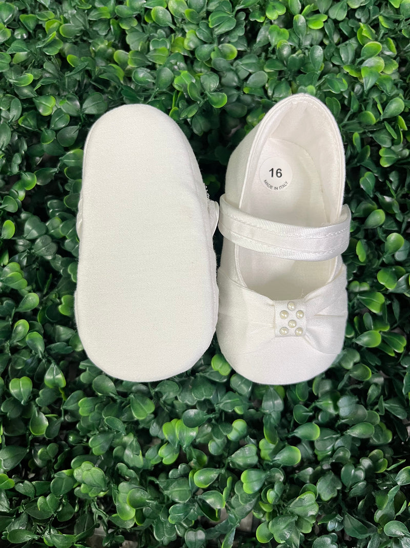Michelina Bimbi Made in Italy Girls’ Satin Shoes with Pearl Bow
