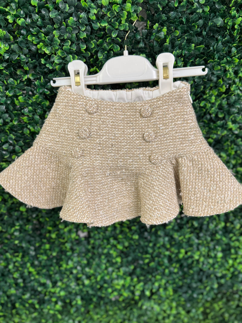 Bimbalò Girls' Gold Tweed Lady Jacket and Skirt 3 Piece Set
