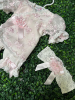 Katie Rose, Floral Cotton  Embroidered Lace Layette Set