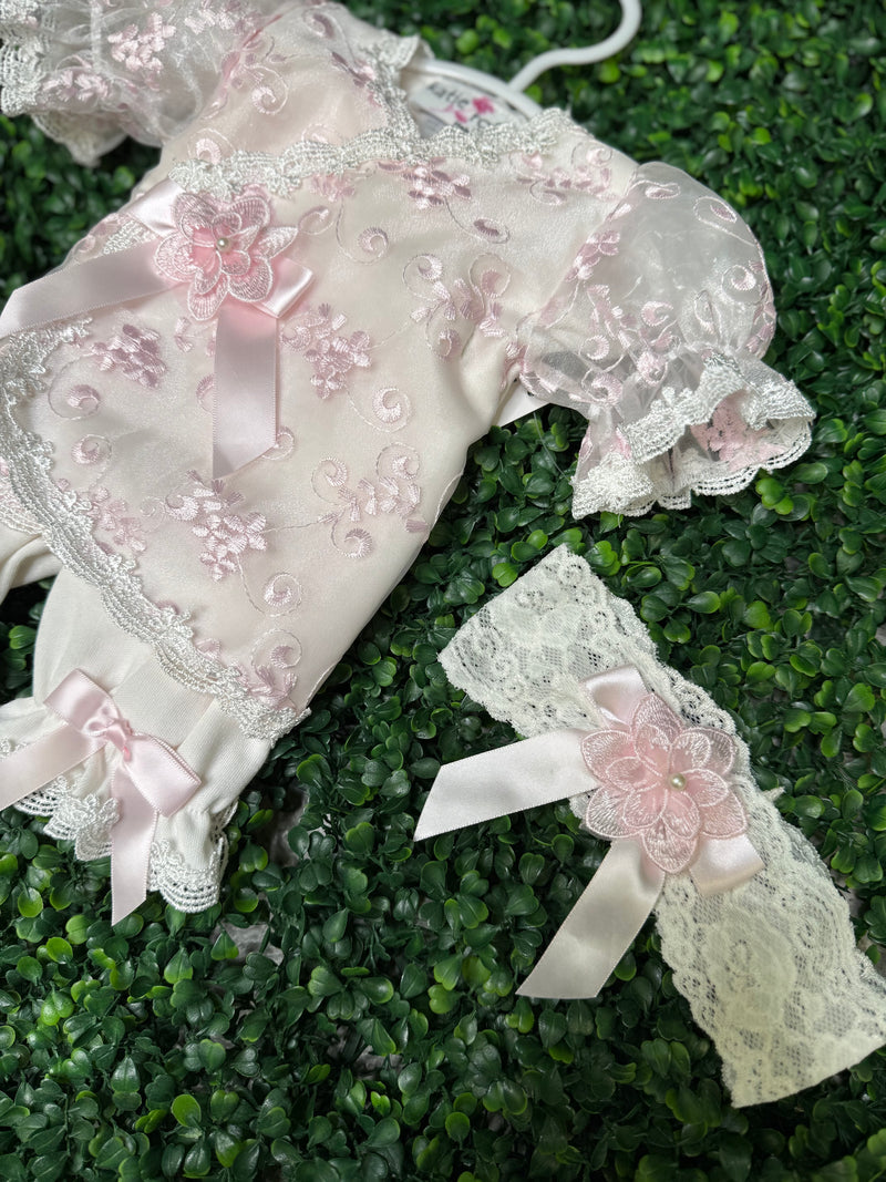 Katie Rose, Floral Cotton  Embroidered Lace Layette Set