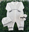 Bimbalo Made in Italy  Boys' 5pc Knit Box Set - White/Navy Blue Trim