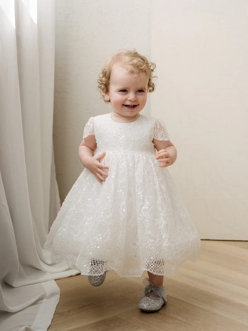 Teter Warm Floral Beaded Lace Baptism Dress - BS51 12 Months / Off White Teter Warm Floral Beaded Lace Baptism Dress - BS51 12 Months / Off White