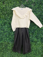 Mayoral Girls’ Knit Sweater and Faux Leather Wide Leg Pants Set 4304