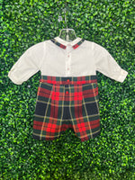 Bimbalo' Tartan Plaid Boys Short Set With Double Breasted Sweater 7322