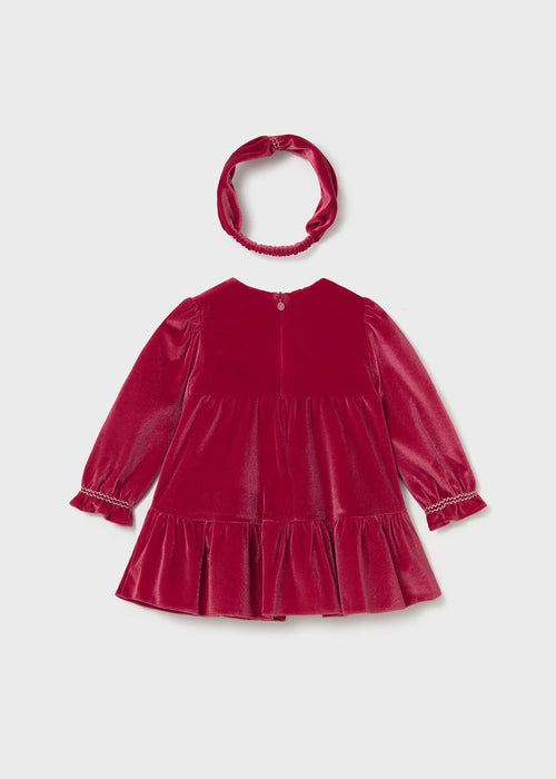 Mayoral Girls' Red Long Sleeve Velvet Dress 2904