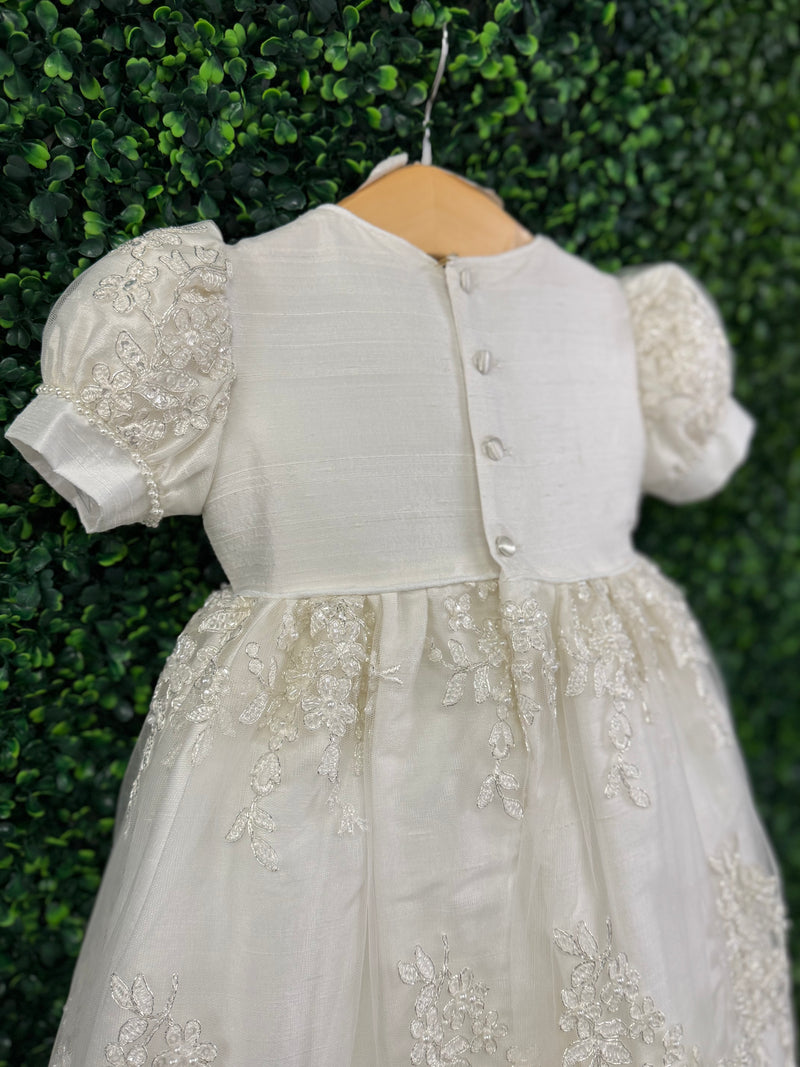 Piccolo Bacio Girls' Raw Silk and Lace Baptism Gown Katrina