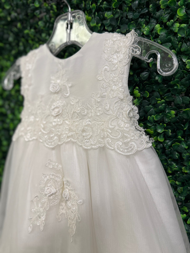 Macis Design Girls’ Rosette and Lace Christening Gown - CH280