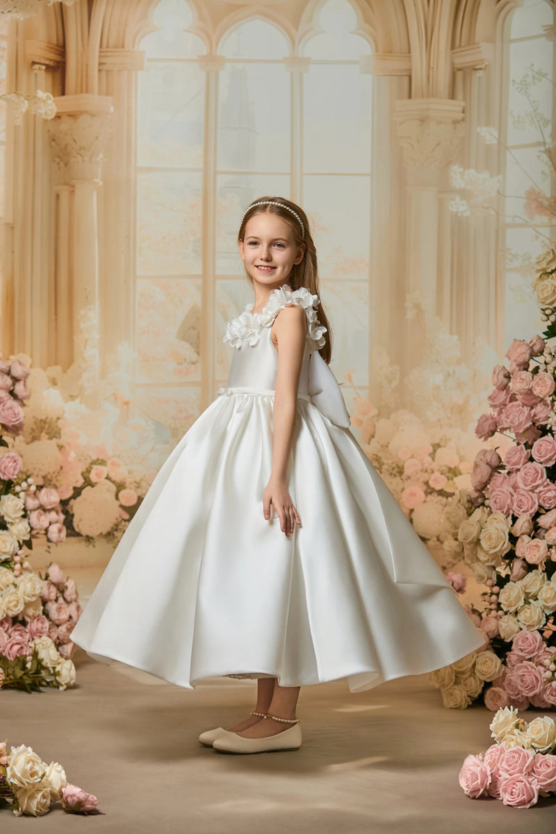 Princess Daliana Satin Pinch Pleat Three Dimensional Flower Dress D24472