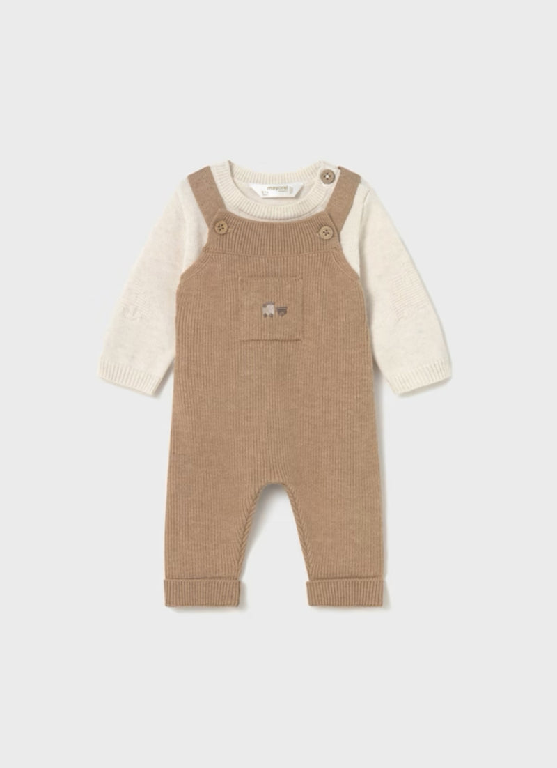 Mayoral Boys’ 2 Piece Brown and Tan Knit Overall Outfit - 2646