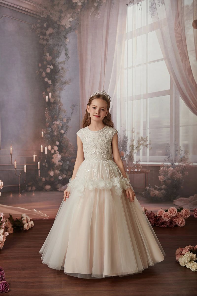 Princess Daliana Blush Beaded Peplum Party Dress