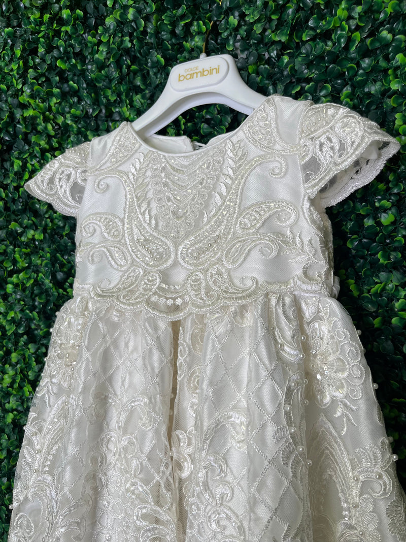 Dolce Bambini Pearl and Crystal Silk Lace Cathedral Gown