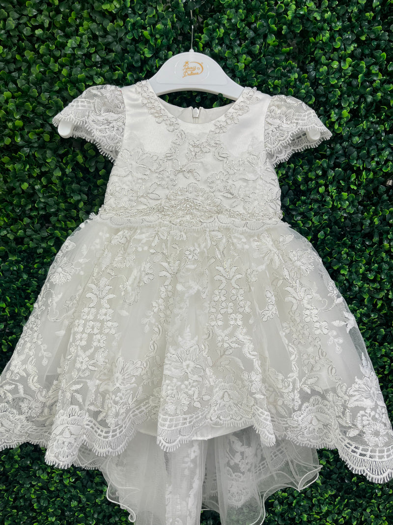 Pearl and Metallic Lace High Low Dress - X24320