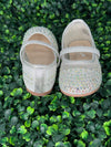 Girls’ Silver Mesh Flats with Rhinestone Detailing