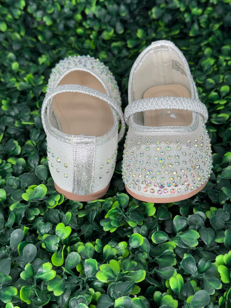 Girls’ Silver Mesh Flats with Rhinestone Detailing