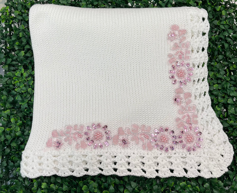 Cotton Knit with Floral Applique Sweater Set