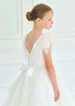 Teter Warm Feather And Ruffle Sleeve Tiered Tulle Gown GS72 Back