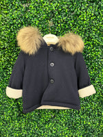 Bimbalò Made in Italy Puff Knit Reversible Fur Trim Sweater Coat