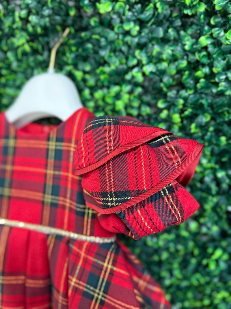 Bimbalò Girls' Italian Tartan Puff Sleeve Holiday Dress