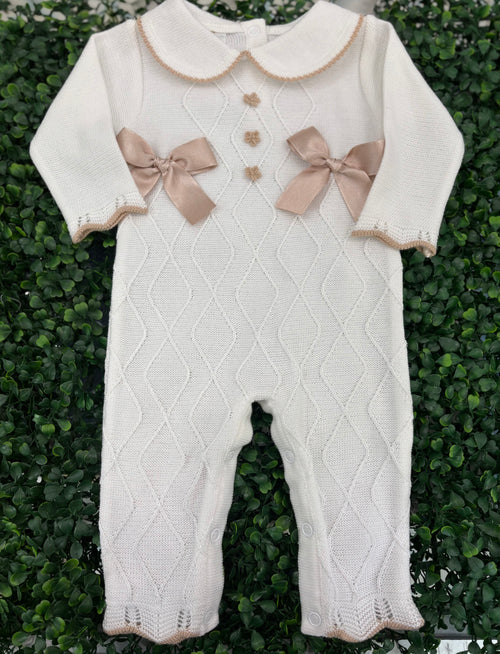 Dolce Goccia Baby Girls’ 4 Piece Taupe & White Layette Set