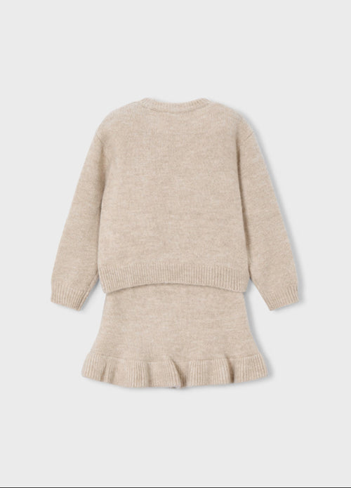 Mayoral Girls’ Taupe Knit Sweater and Skirt Coordinating Set 4934