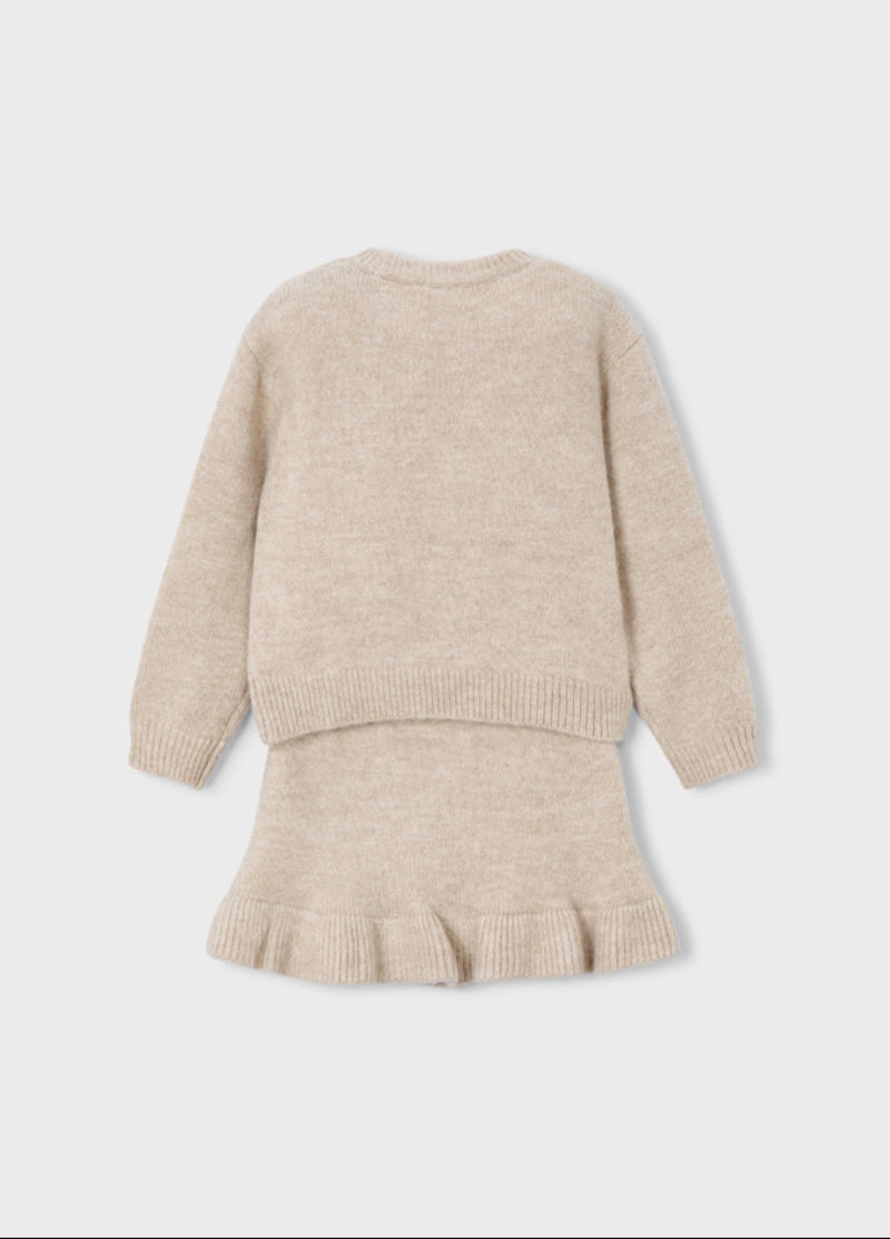 Mayoral Girls’ Taupe Knit Sweater and Skirt Coordinating Set 4934