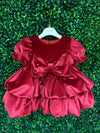 Bimbalo’ Girls' Red Velvet Crunch Sleeve Tier Bubble Dress with Bow