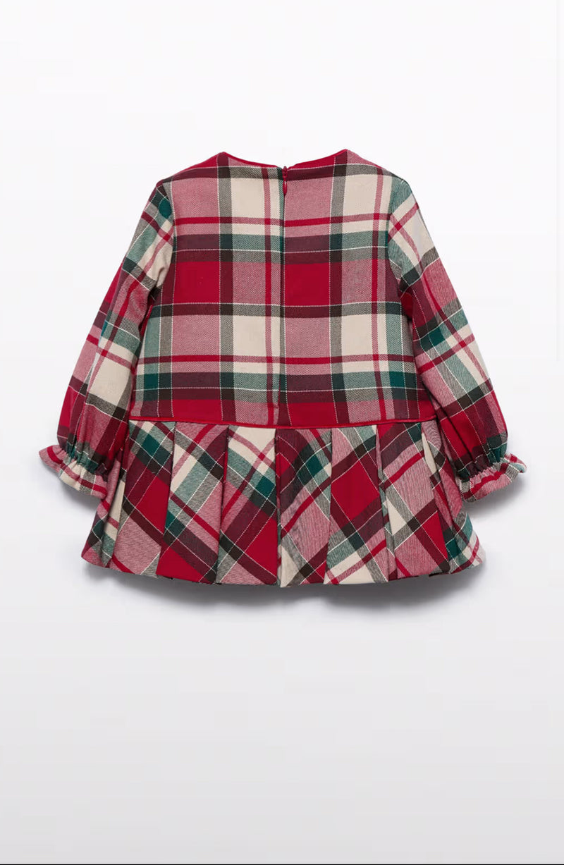 Mayoral Girl’s Red Plaid Dress with Velvet Bow 5509