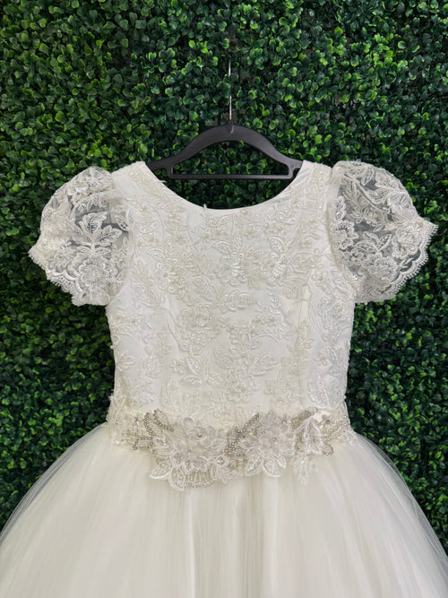 Nan & Jan Lace Cap Sleeve Communion Long Gown - Kelly