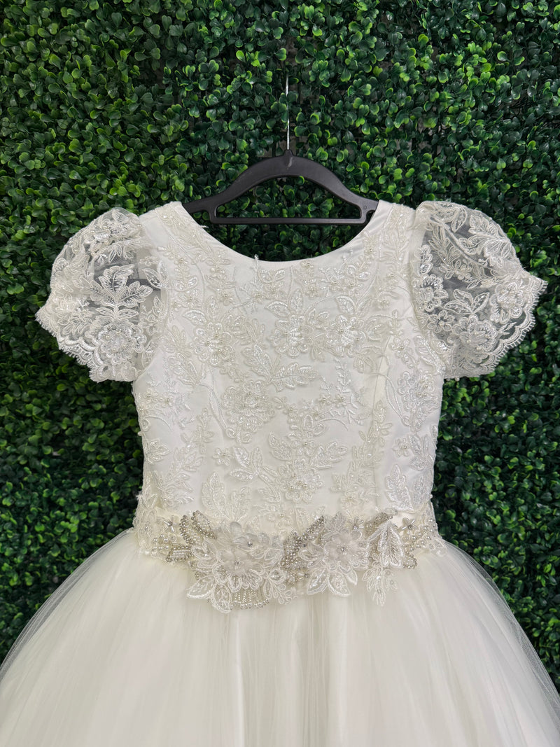 Nan & Jan Lace Cap Sleeve Communion Long Gown - Kelly
