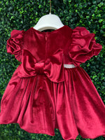 Bimbalo’ Girls' Red Velvet Dress with Rhinestone and Pearl Accent