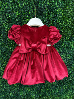 Bimbalo’ Girls' Red Velvet Dress with Rhinestone and Pearl Accent