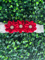 Girls’ Red Floral Organza Rhinestone Headband