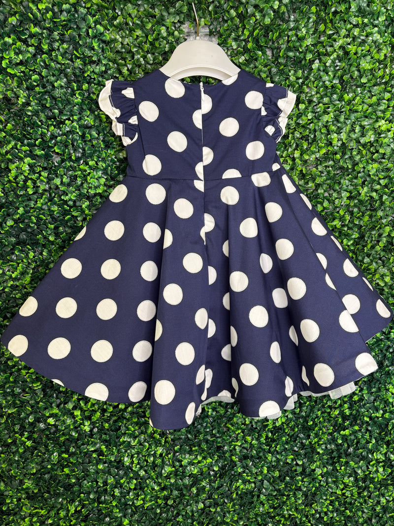 Bimbalò Girls' Navy Polkadot  Dress