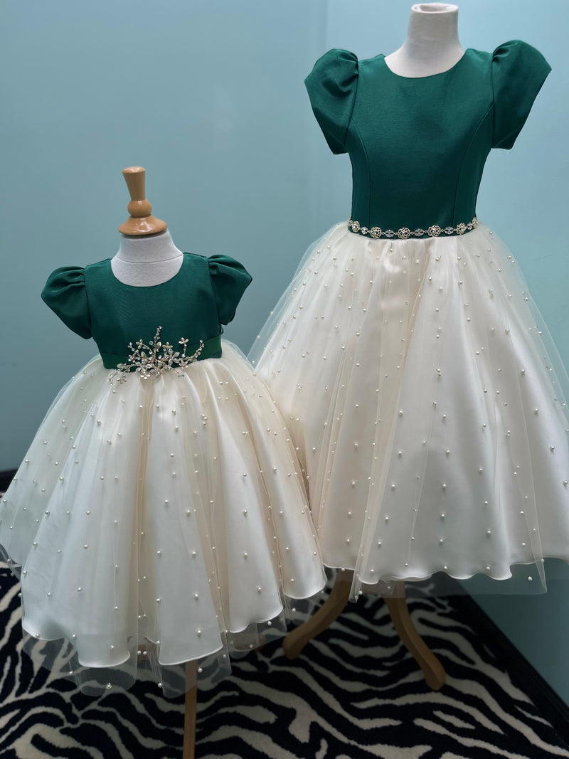 Sara’s Favorite! Girls’ Emerald / Ivory Pearl Embellished Party Dress 3804