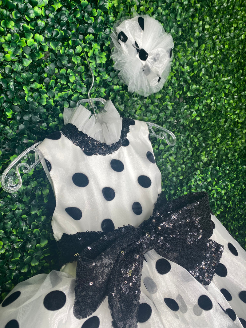 Girls’ Black and White Polka Dot Party Dress