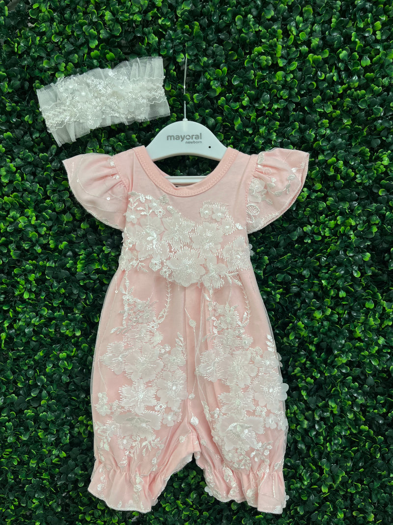 Bebe Gabrielle Pink Cotton Newborn Romper